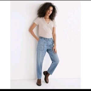 Madewell Tall Pull On Relaxed Jean Womens Small Blue Light Wash Trendy Pocket